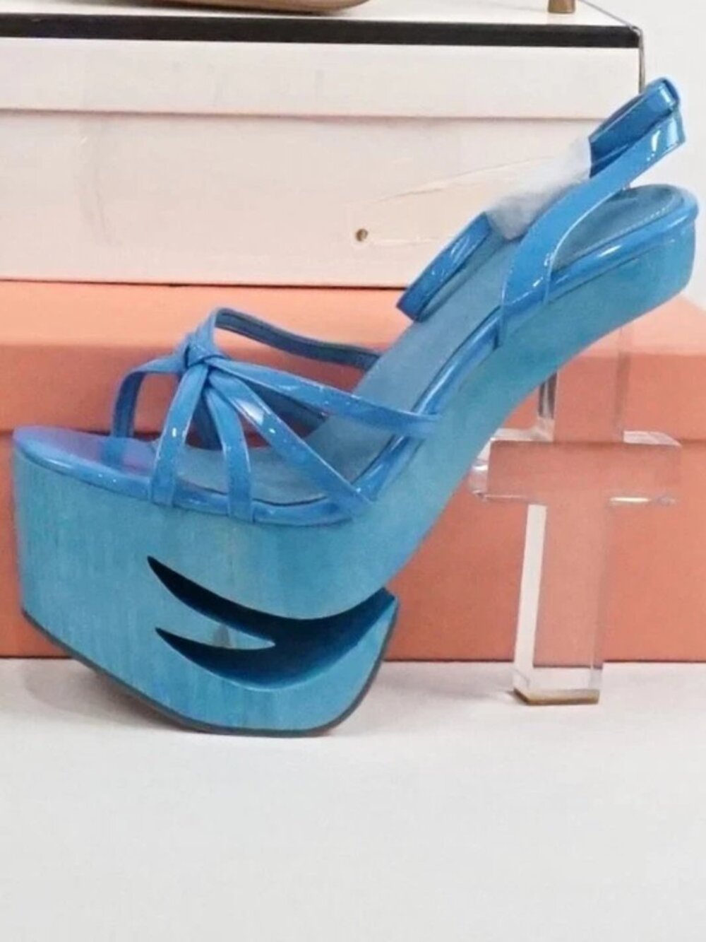 Y2K Wooden Heel Bold Statement Fashion Retro Getaway Stiletto Baddies Only Eveni - Picture 2 of 5